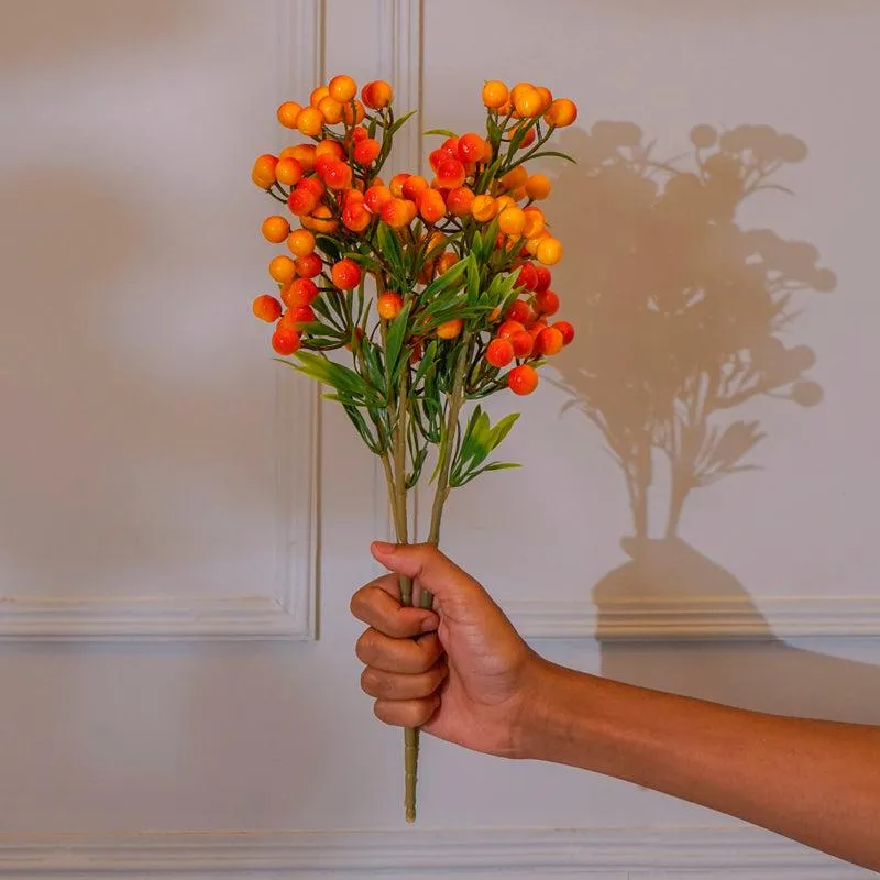 Faux Orange Cherry Blossom Flower Stick (16 CM) - Set Of Two media 1