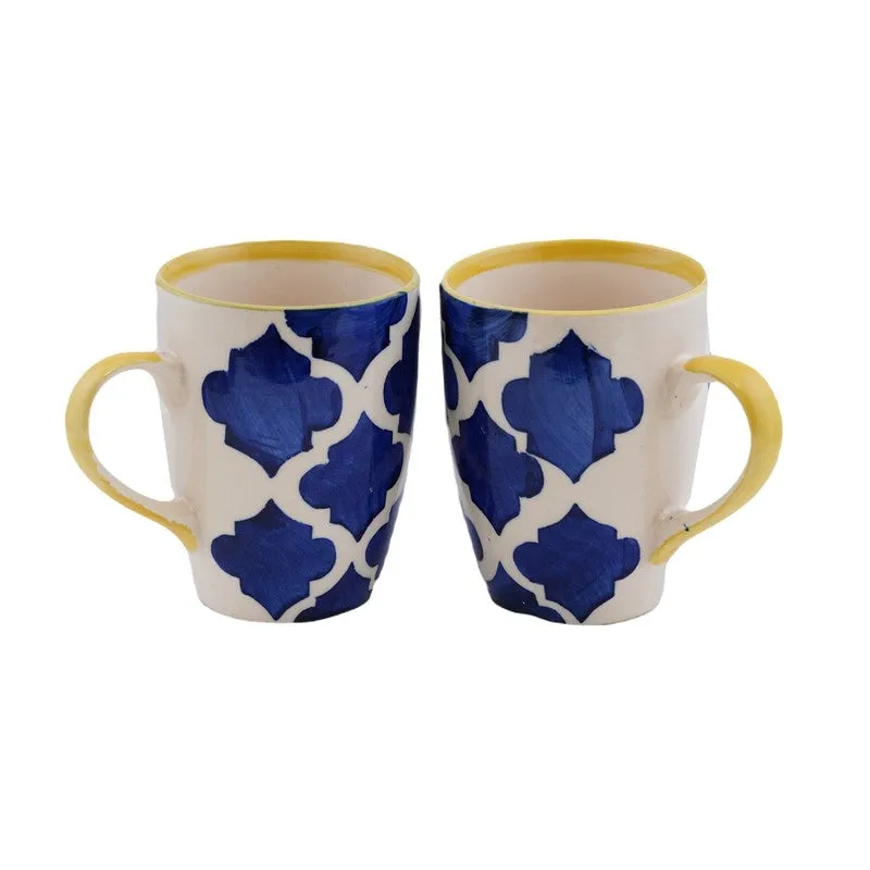 Ceramic Ceramic Coffee Mug (300 mL Each,Blue,Yellow) - Set Of Four media 3