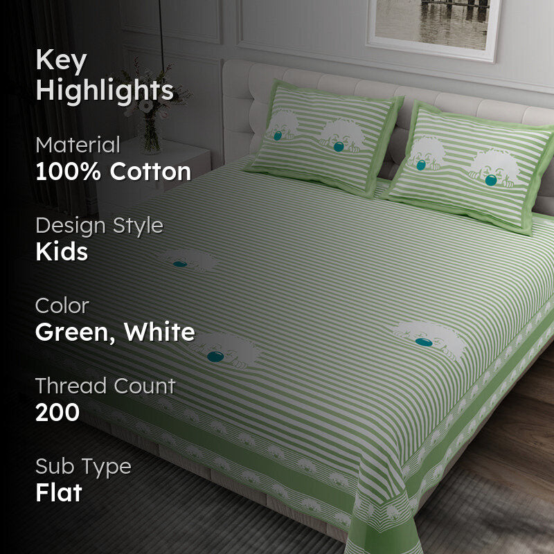 Illusion Stripey Fun Cotton Bedsheet (Green) - 200 TC media 2