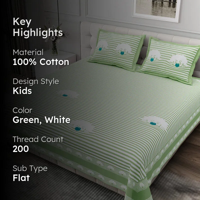 Illusion Stripey Fun Cotton Bedsheet (Green) - 200 TC media 2