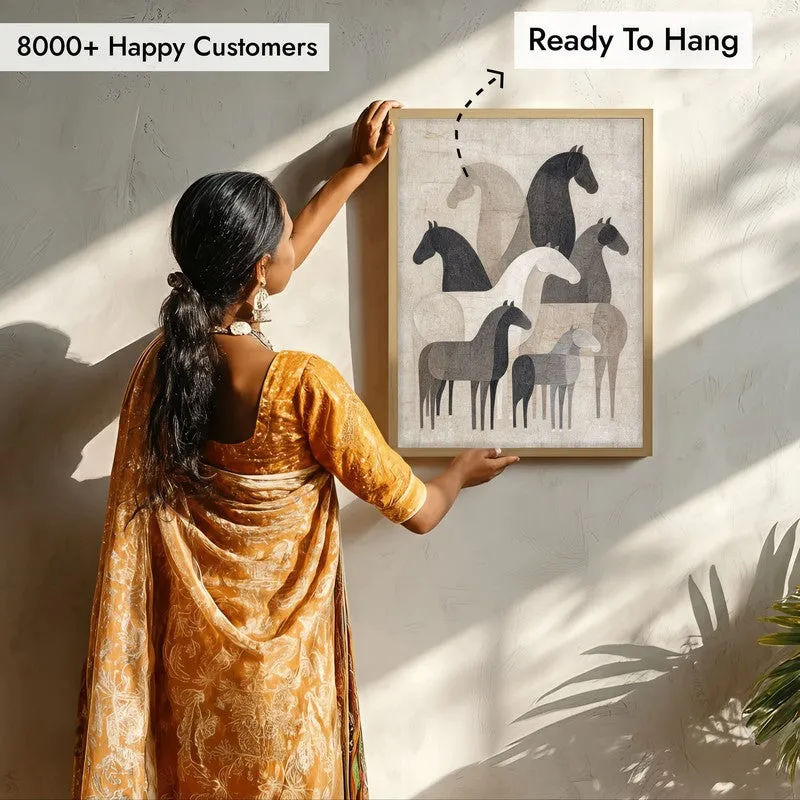 Abstract Horse Collective Wall Painting With Brown Frame media 8