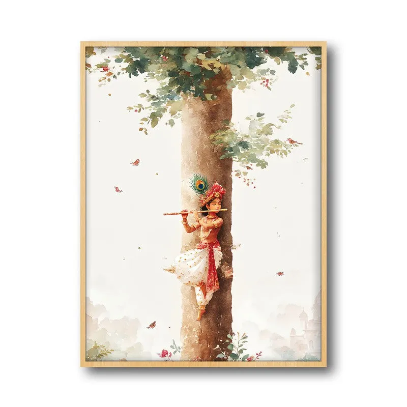 Baal Gopal Lord Krishna Blissful Archival Paper Wall Art - Natural Brown Frame media 5