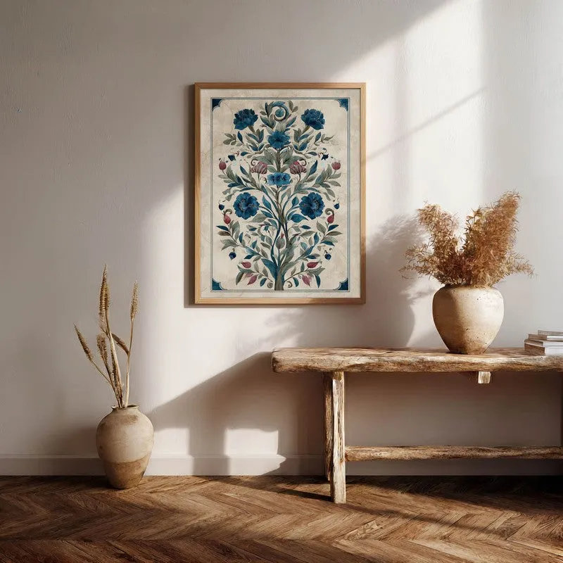 Floral Folk Art Canvas Wall Painting With Brown Frame media 7