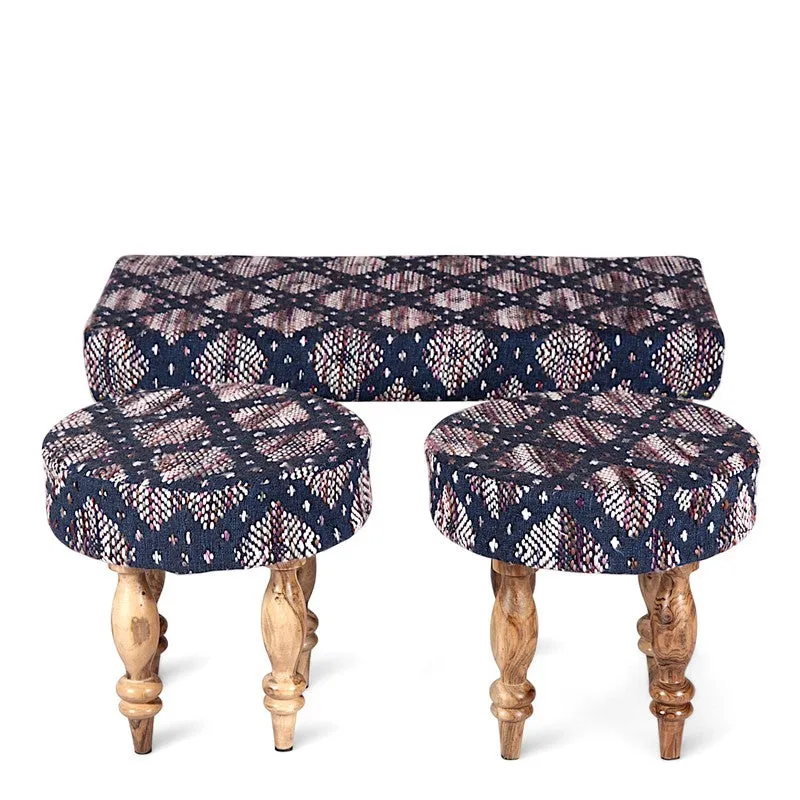 Dexio Sheesham Wooden Bench with Stools (Blue) - Three Piece Set media 3