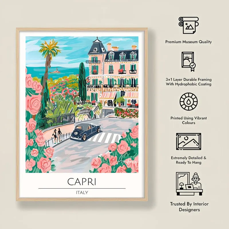 Vintage Capri Framed Canvas Archival Canvas Wall Painting - Natural Brown Frame media 8