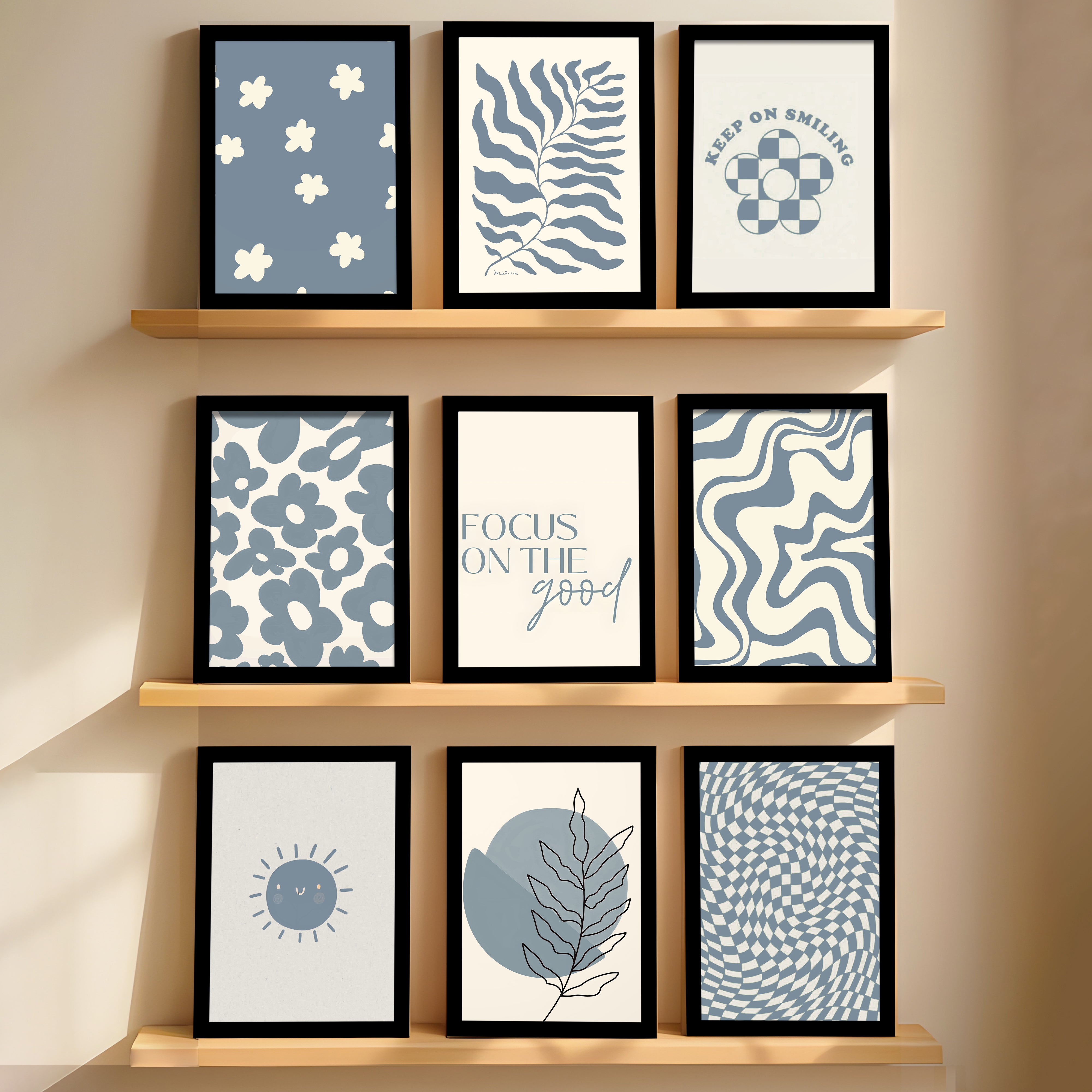 Linea Contemporary Blue Abstract Wall Art - Set Of Nine