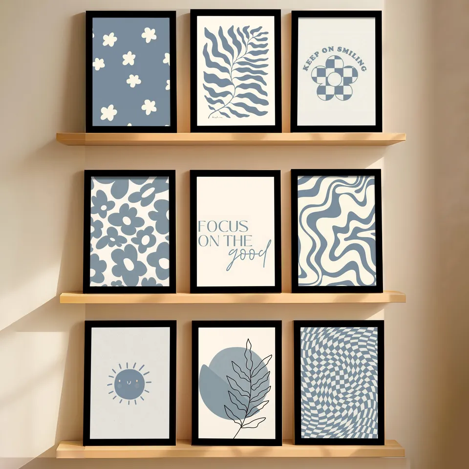 Linea Contemporary Blue Abstract Wall Art - Set Of Nine media 1