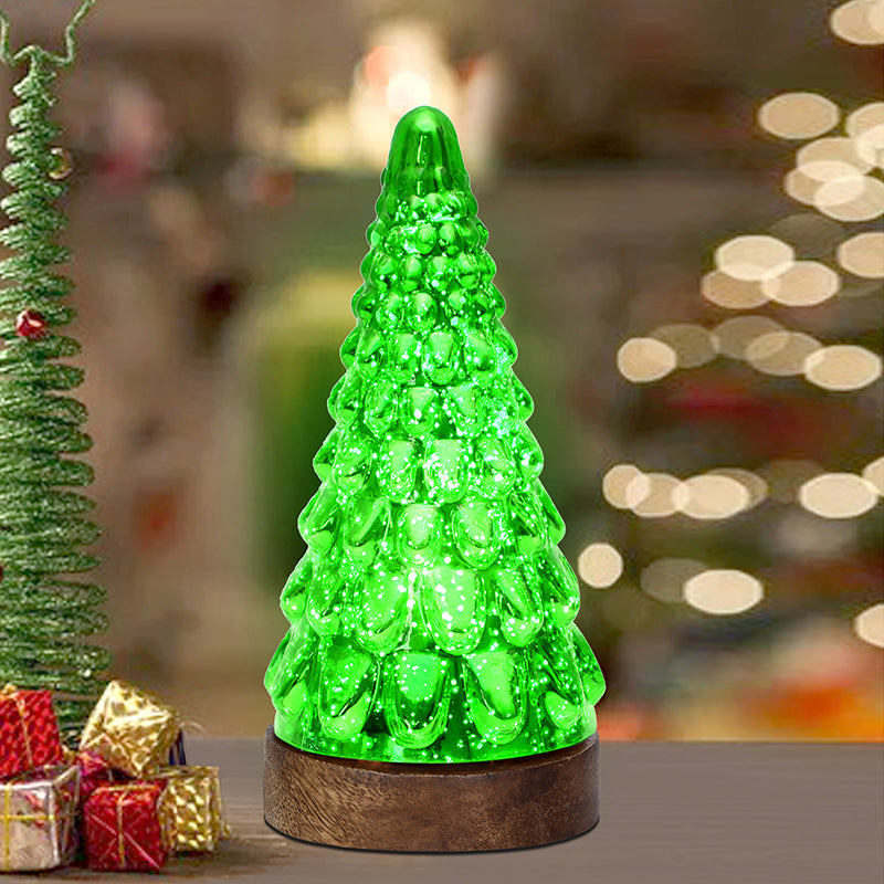 Vibrant Pinewood Xmas Tree Glass Table Lamp  Green - Green media 2