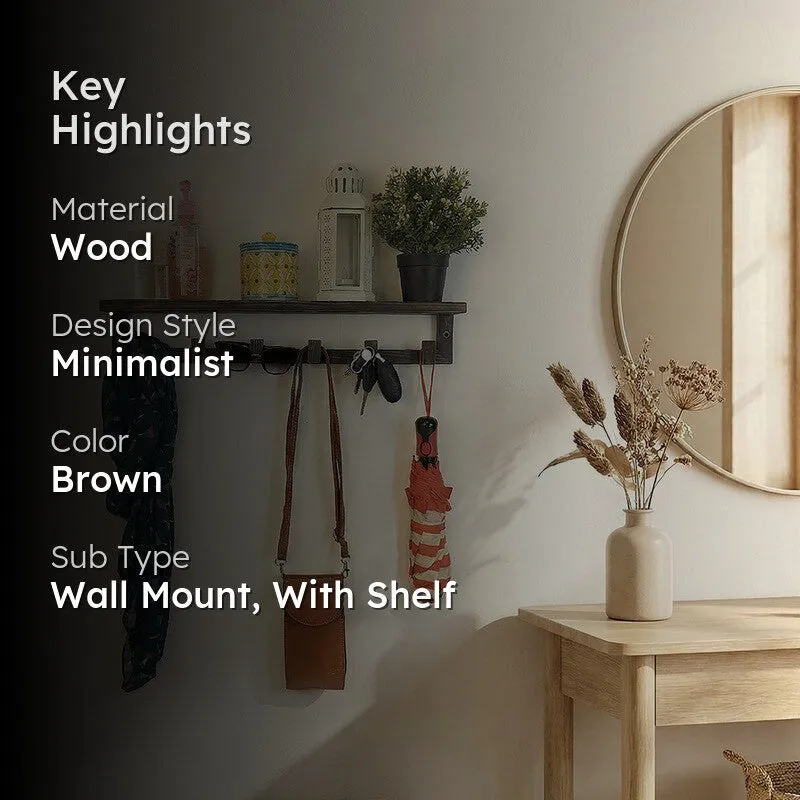 Mantrika Wooden Wall Shelf Organiser with Key Holders media 2