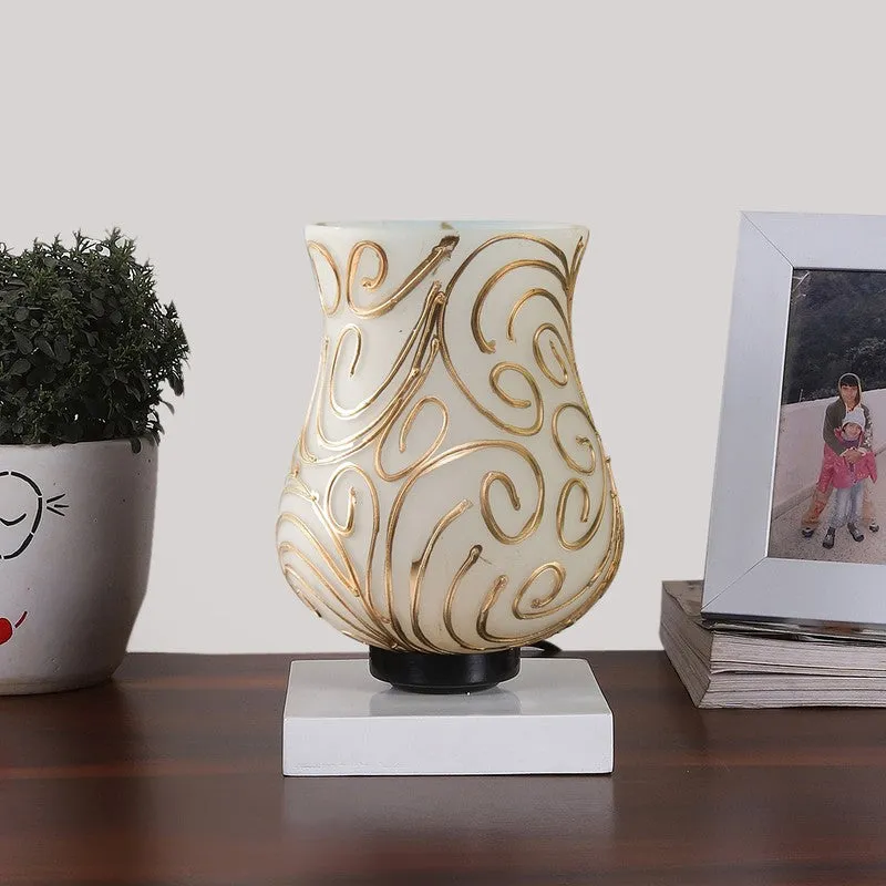 Auralon Mosaic Glass Table Lamp With Wooden Base - White & Gold media 4
