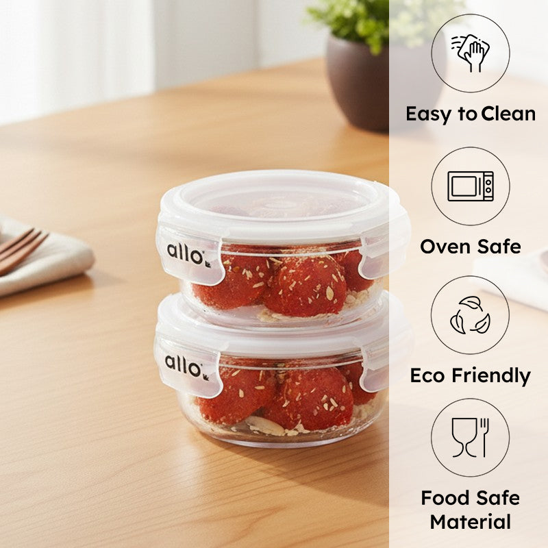 Nibso Leak Proof Glass Lunch Box (400 mL Each) - Set Of Two