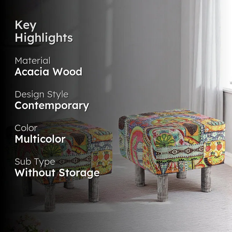 Vrixon Acacia Wooden Ottomans (Multicolor) - Set Of Two media 2