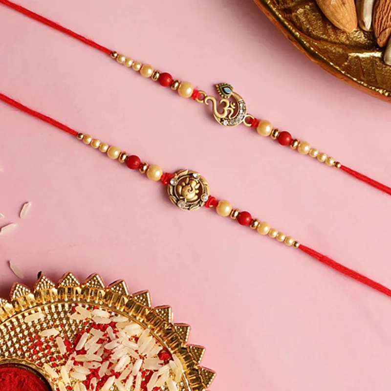 Om Ganesha Rakhi with Roli Chawal - Three Piece Set media 3