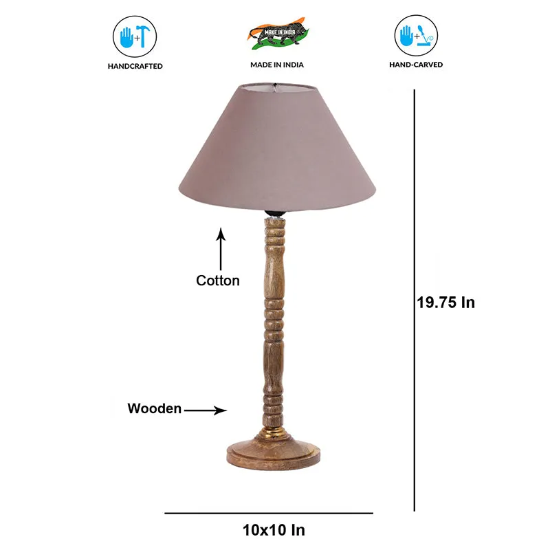Glow Mesa Table Lamp With Carved Wooden Base - Grey,Brown media 6