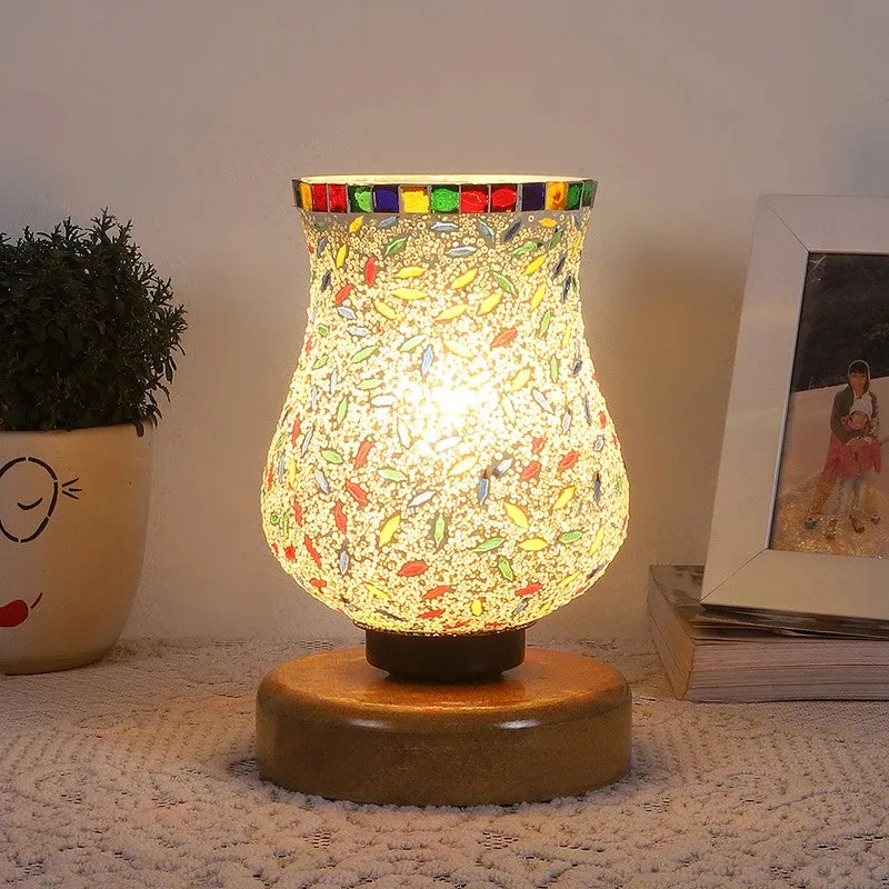 Glow Mosaic Glass Table Lamp With Wooden Base - Multicolor media 3