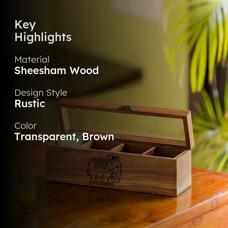 Tea Tusk Hand Carved Multi-Utility Sheesham Wood Tea Box media 2