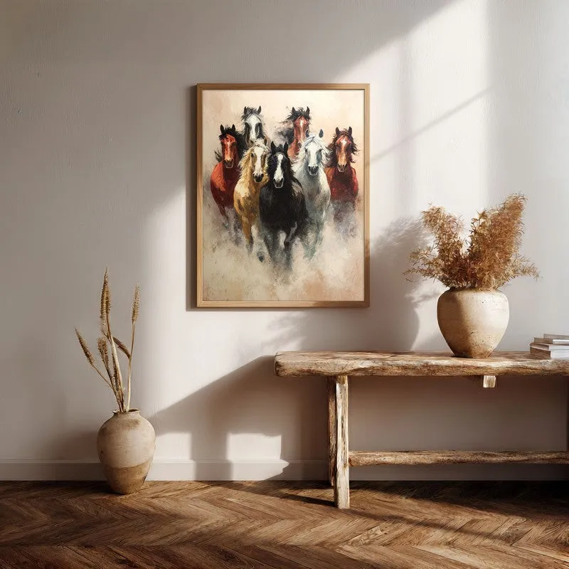 Unbridled Force Horse Wall Painting With Brown Frame media 7