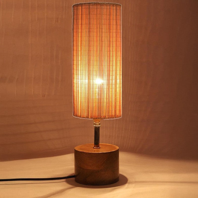 Rustic Wood Fabric Table Lamp - Beige media 3