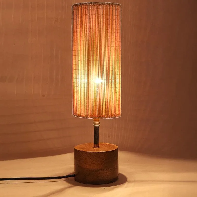 Rustic Wood Fabric Table Lamp - Beige media 3