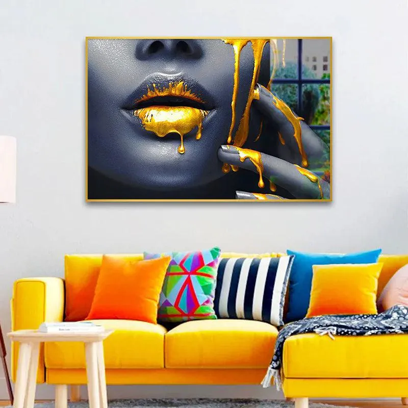 Golden Nectar Modern Canvas Wall Art With Frame - Gold media 1