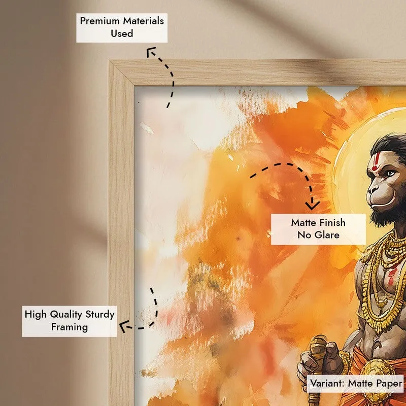 Anjaneya's Leap Spiritual Archival Paper Wall Painting - Natural Brown Frame media 6