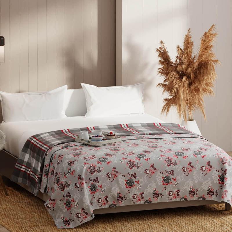 Ziedu Floral Microfiber Dohar (Grey & Red) - 135 GSM media 4