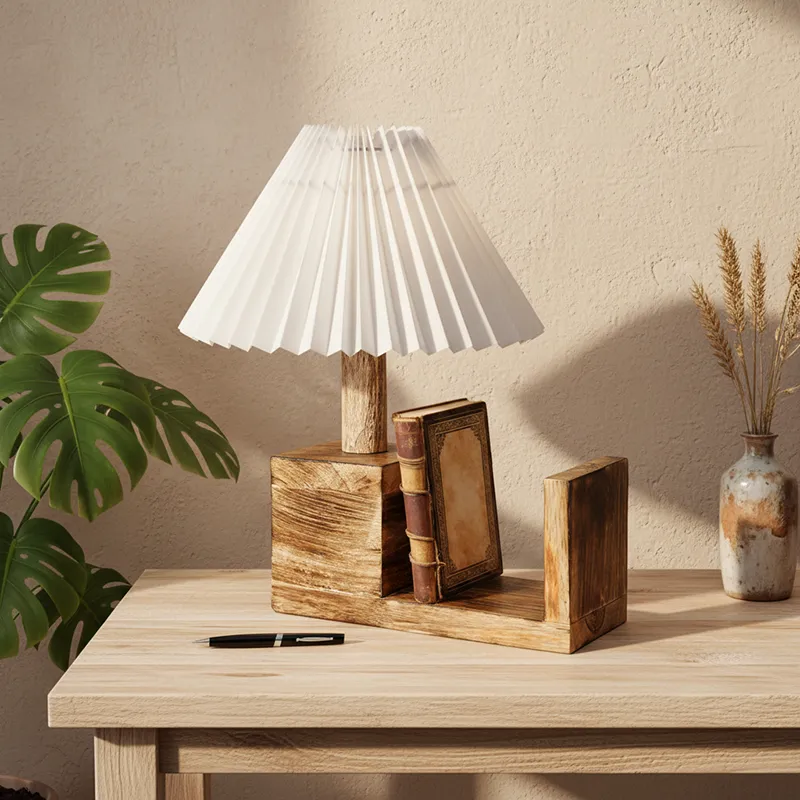 Sentry Pleated Fabric Table Lamp - White,Brown media 2