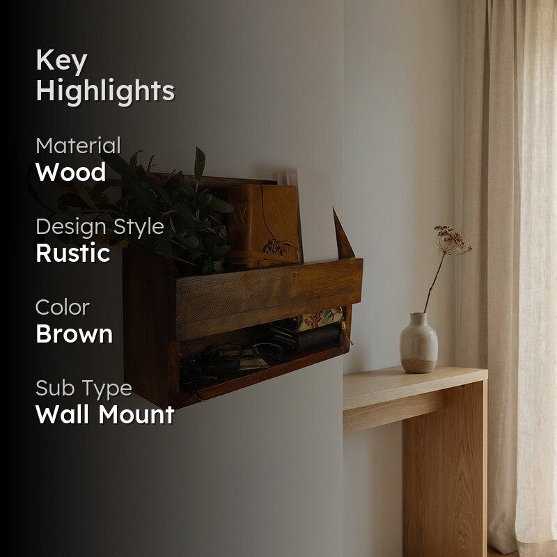 Airoak Wooden Wall Shelf Organiser with Key Holders media 2