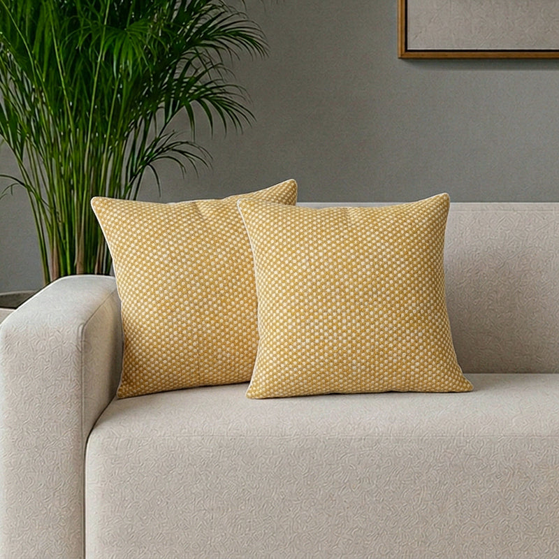 Formess Woven Cotton Cushion Cover (Yellow) - Set Of Two - 16 x 16 Inches