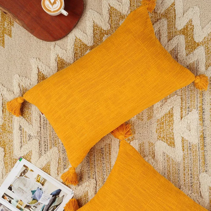 Claira Rectangle Solid Cushion Cover (Mustard Yellow) - Set Of Two media 6
