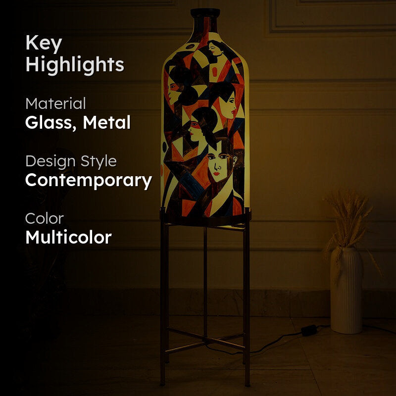 Feminine Phase Hand Painted Glass Floor Lamp With Metal Stand media 2
