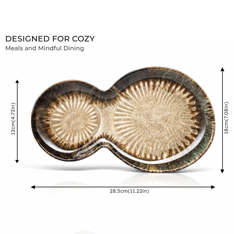 Dineva Ceramic Serving Platter (Brown) - Two Piece Set media 7