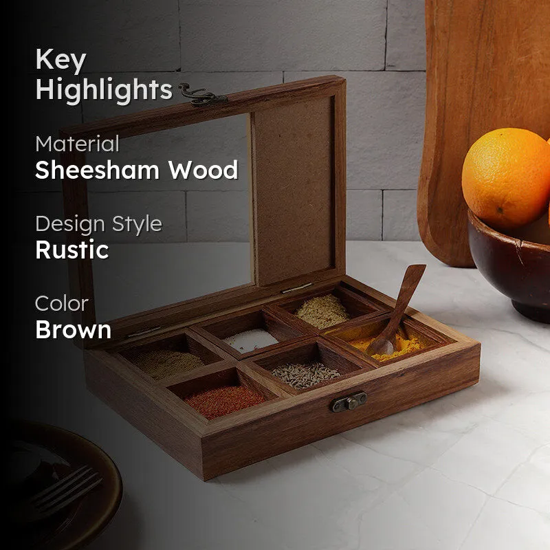 Ambar Sheesham Wood Masala Box - Eight Piece Set media 2