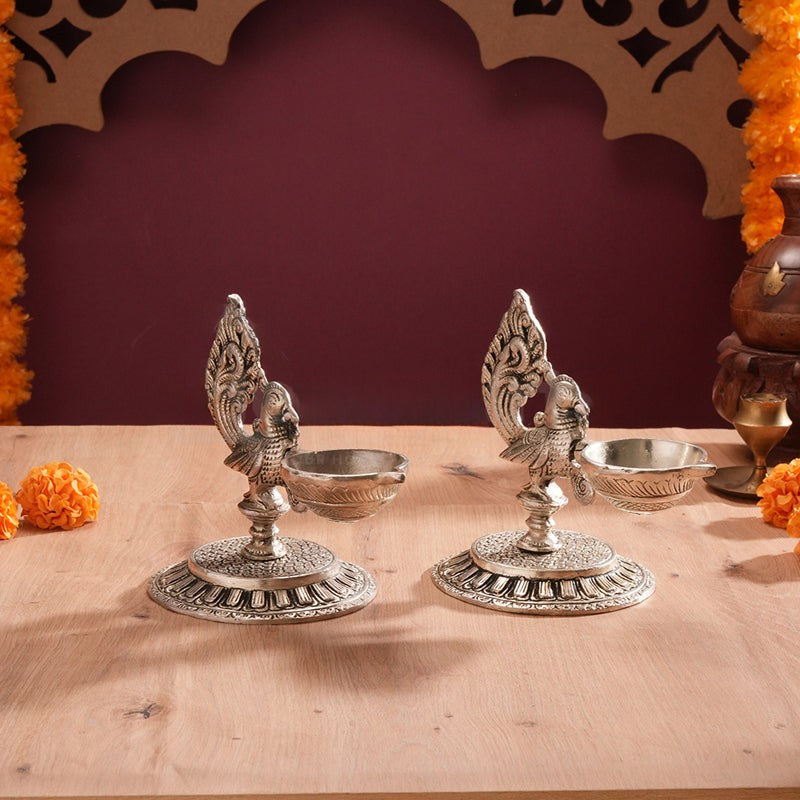 Mayura Silver Finish Metal Diyas - Set Of Two image 4
