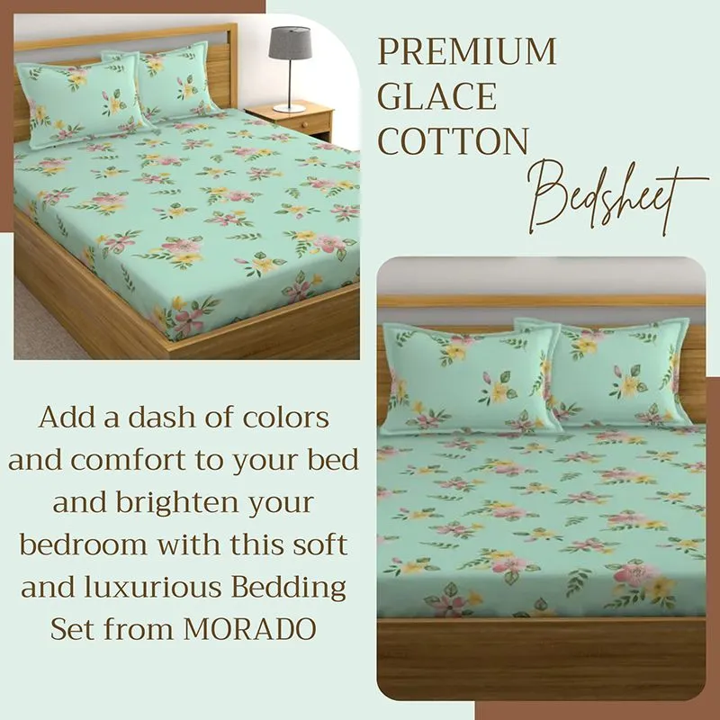 Clemeta Floral Microfiber Bedsheet (Light Green) - 130 GSM media 6
