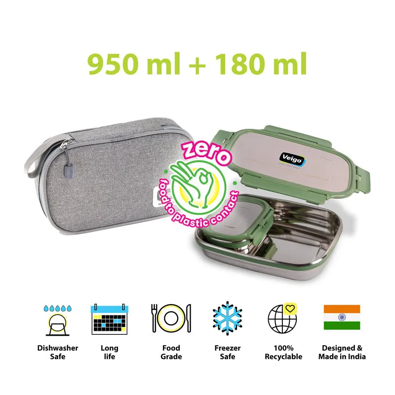 Delico Pack Green Lunch Box With Insulated Pouch (775 /150 mL) - Three Piece Set media 7