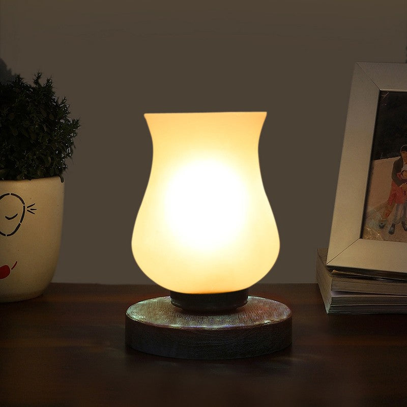 Radiessa Glass Table Lamp With Wooden Base - White