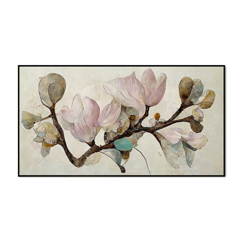 Pale Winter Blooms Floral Canvas Wall Painting With Frame - Black media 5