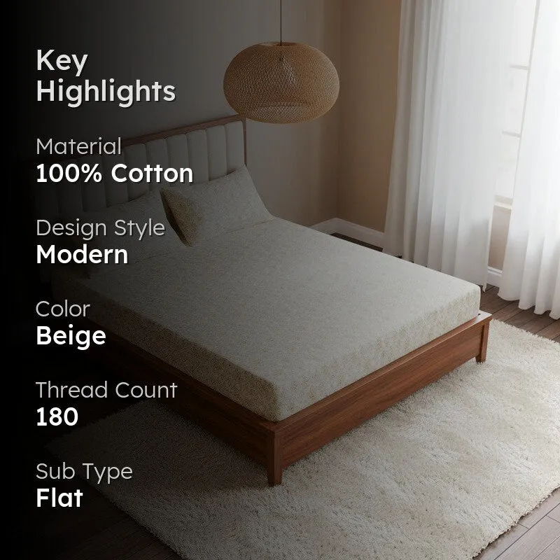 Geome Floral Cotton Bedsheet (Beige) - 180 TC media 2