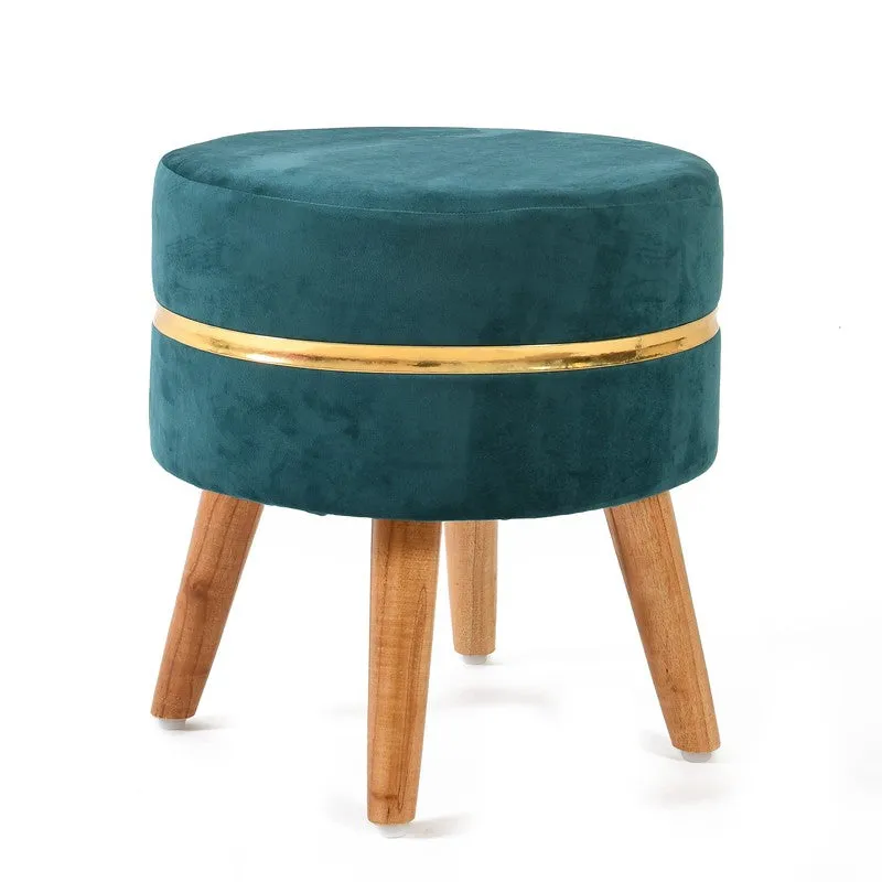 Classic Solid Velvet Ottoman - Blue & Gold media 3