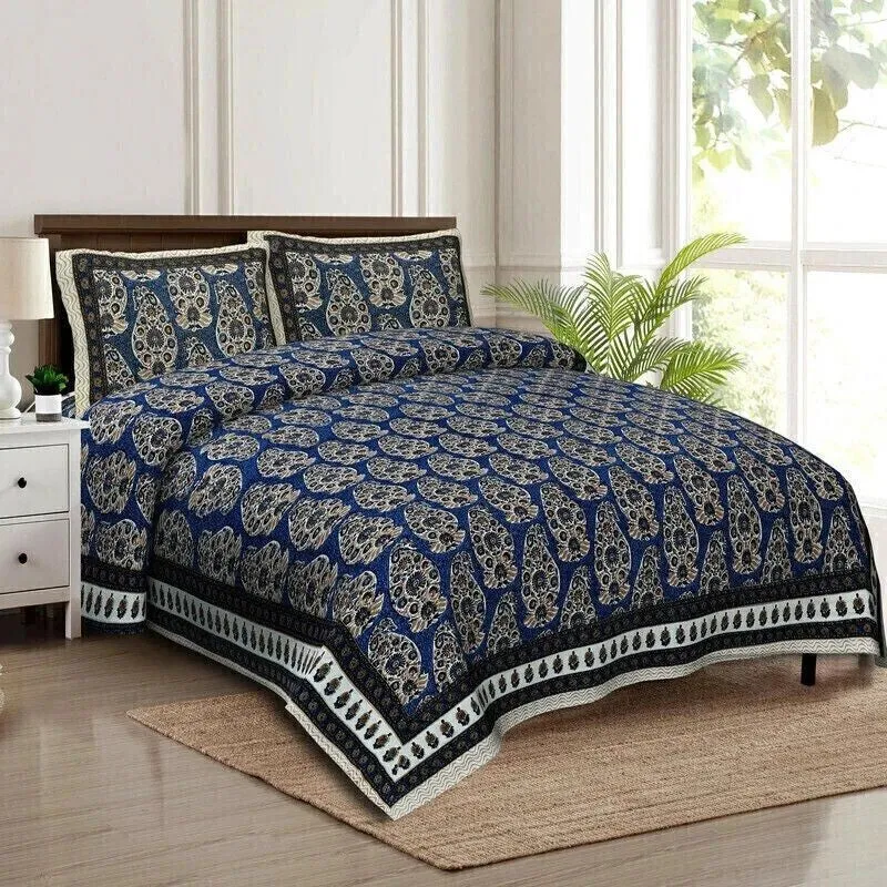 Floray Cotton Bedsheet (Blue,White) - 240 TC media 3