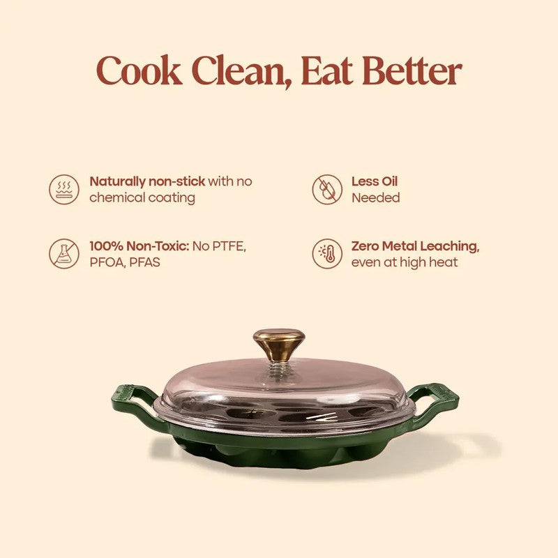 Cumin Co Enamel Cast Iron Paniyaram Pan - Green media 8