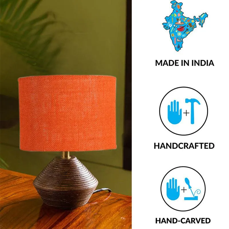 Yami Wooden Table Lamp With Jute Shade - Brown,Orange media 10