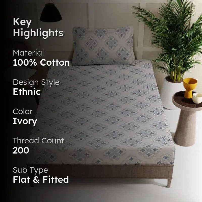 Gienna Printed Cotton Bedsheet (Ivory) - 200 TC media 2