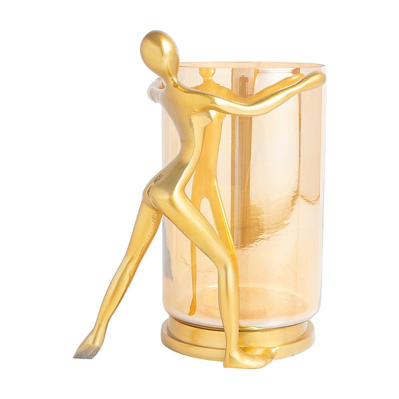 Lustrum Textured Glass Candle Holder - Gold media 5
