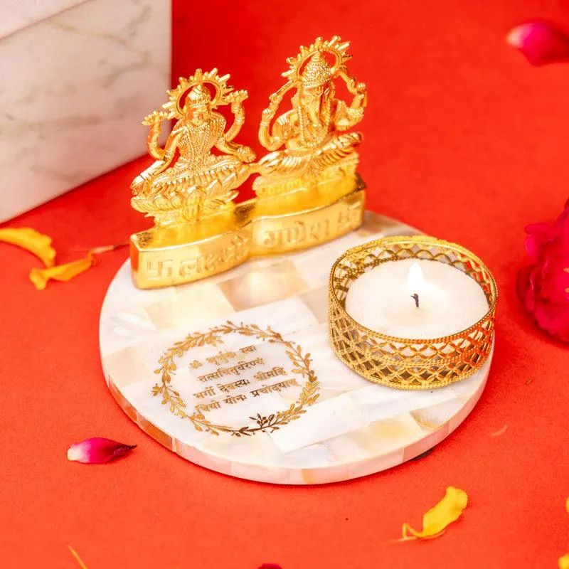Laxmi Ganesha Mother Of Pearl Tealight Candle Holder media 4