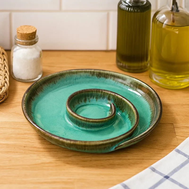 Swirl Swoop Ceramic Platter - Sea Green media 1