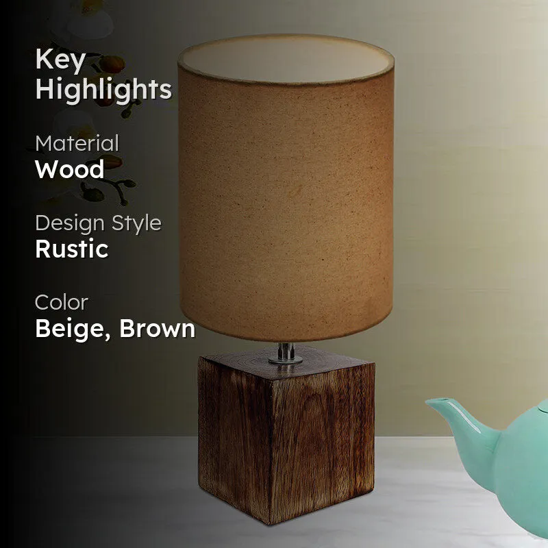 Oleda Block Wooden Table Lamp - Beige,Brown media 2