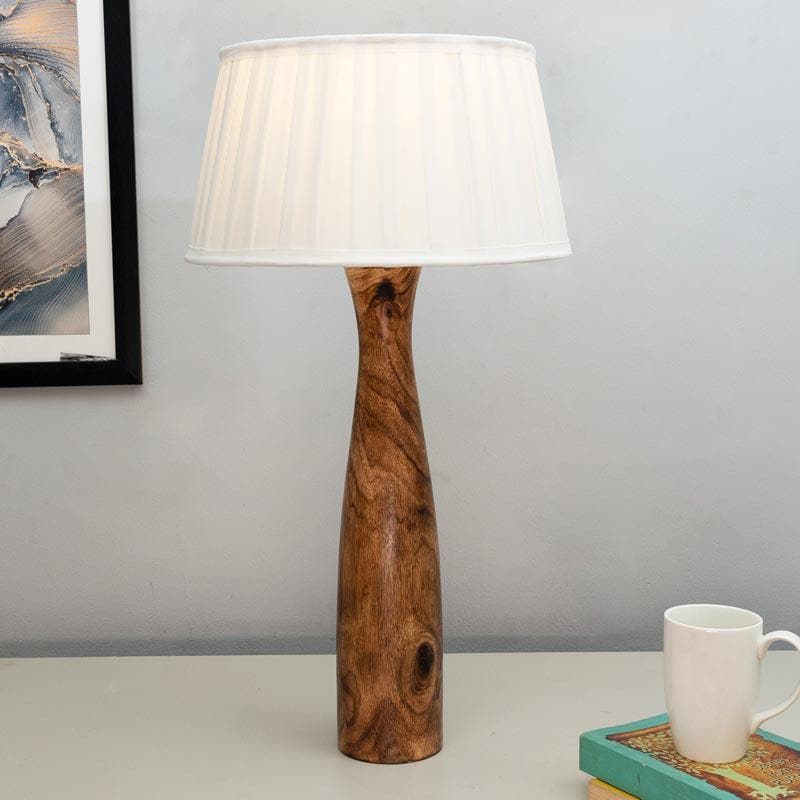 Harmony Glimpse Fabric Table Lamp With Pleated Shade - White,Brown