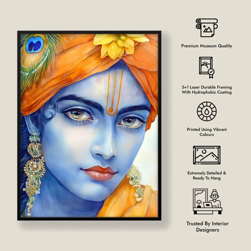 Divine Achyutha Spiritual Archival Paper Wall Painting With Frame - Black media 8